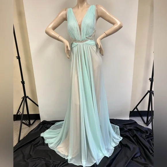 TERANI COUTURE deep V-Neck crystal embellished cutout back long gown - Picture 8 of 17